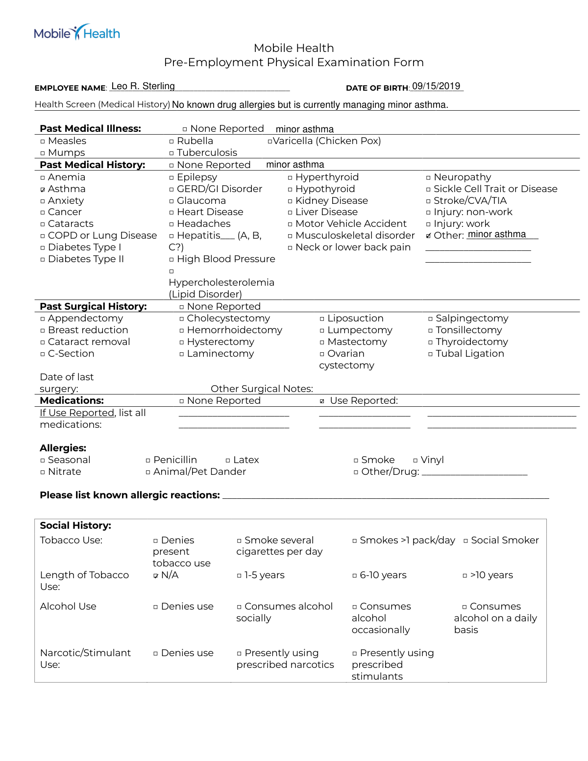 A completed Medical Necessity Prior Authorization form for an ABA therapy patient.